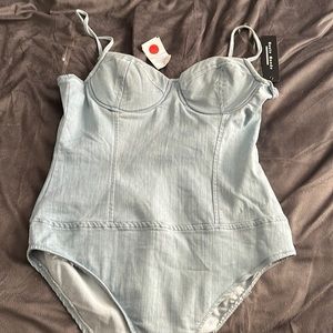 Light wash denim bodysuit